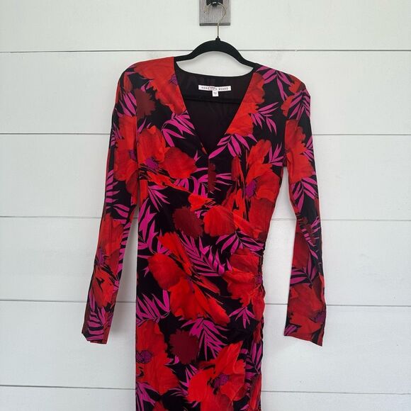 Veronica Beard Women’s 2 Alvaro Red Floral Assymetrical Dress Flawed - Picture 1 of 8